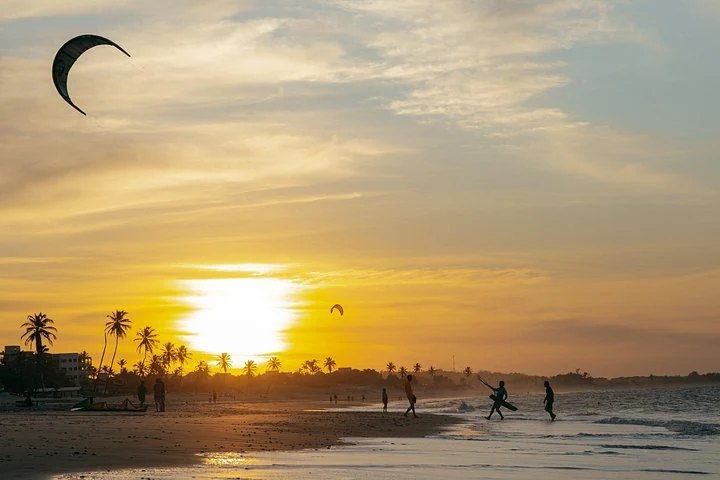 Kitesurf kite above the beach at sunset — Cumbuco Beach