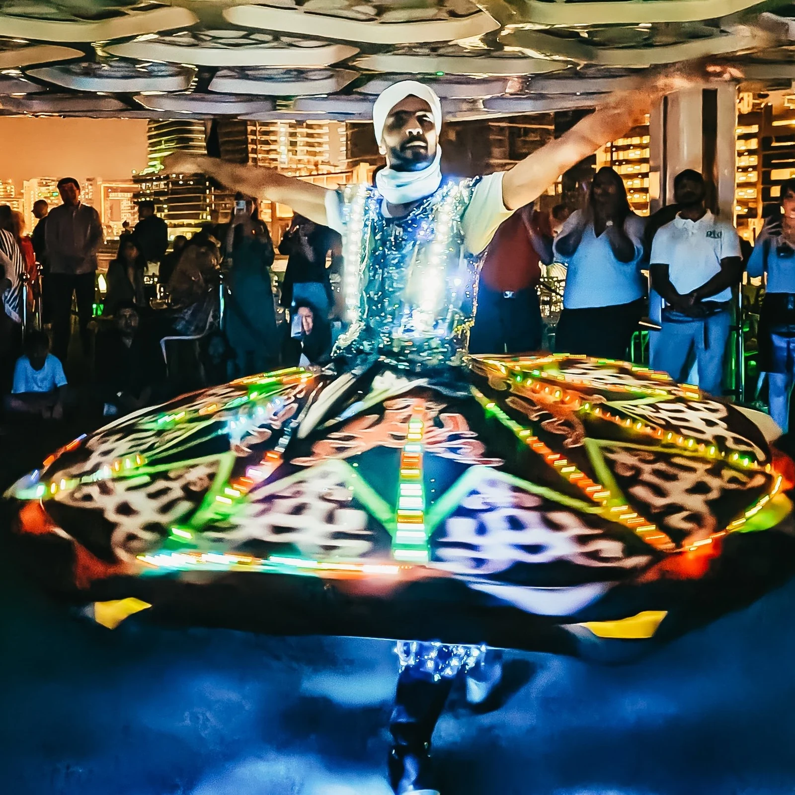 Dubai by night on a mega yacht with buffet dinner and live shows