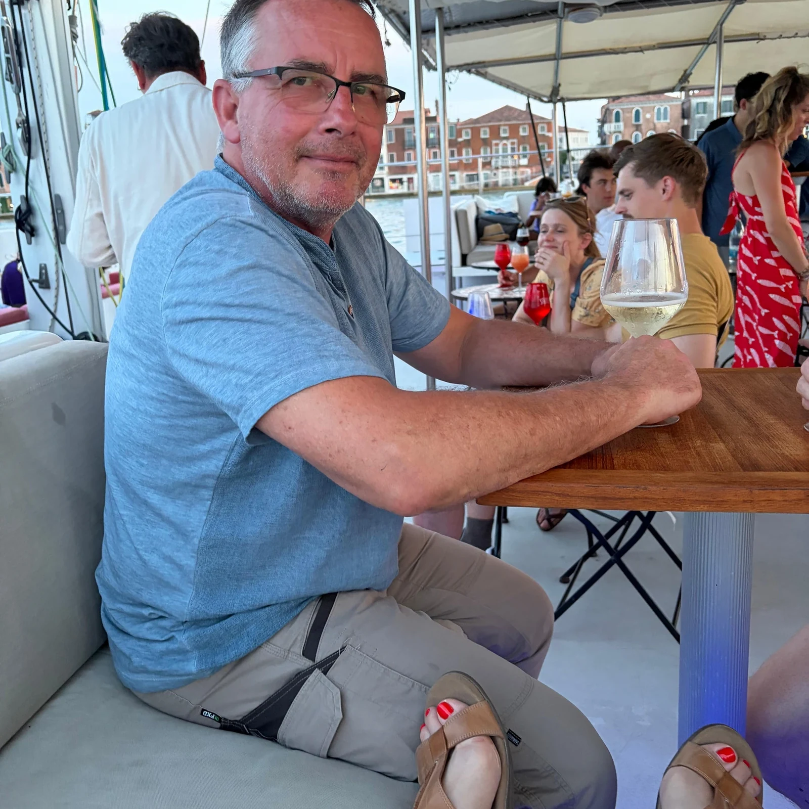 See Venice at sunset from a catamaran