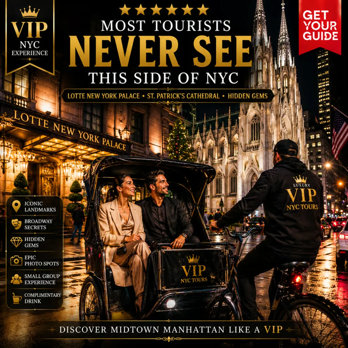 Tour nocturno Times Square y Broadway con cena en bicitaxi