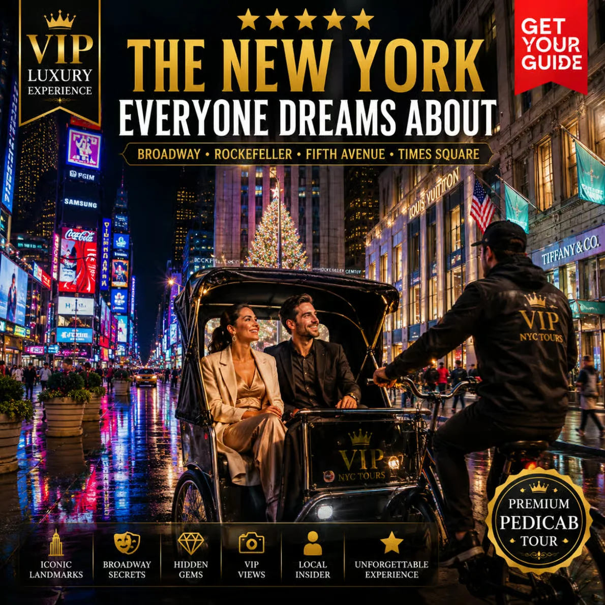 Tour nocturno Times Square y Broadway con cena en bicitaxi