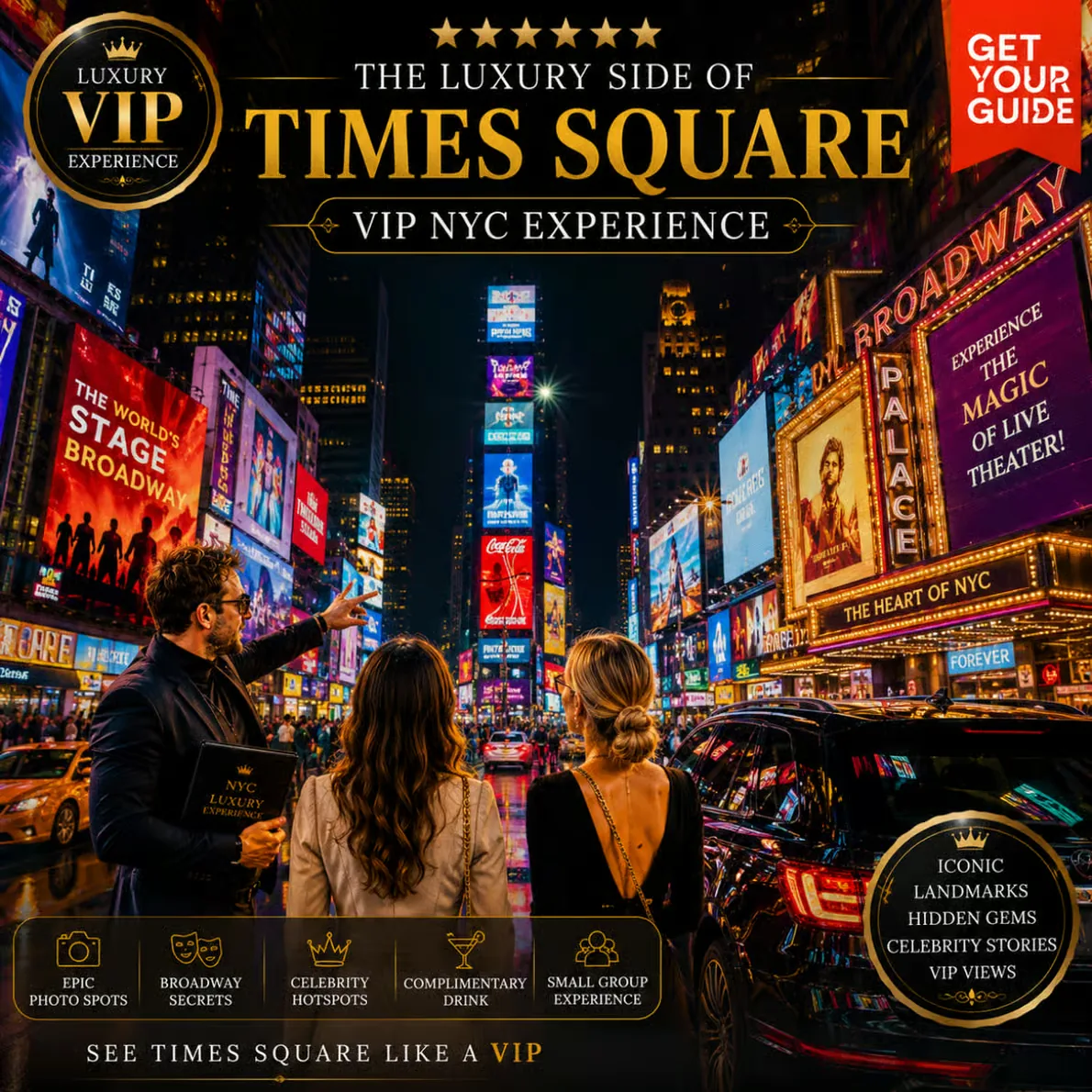Tour nocturno Times Square y Broadway con cena en bicitaxi